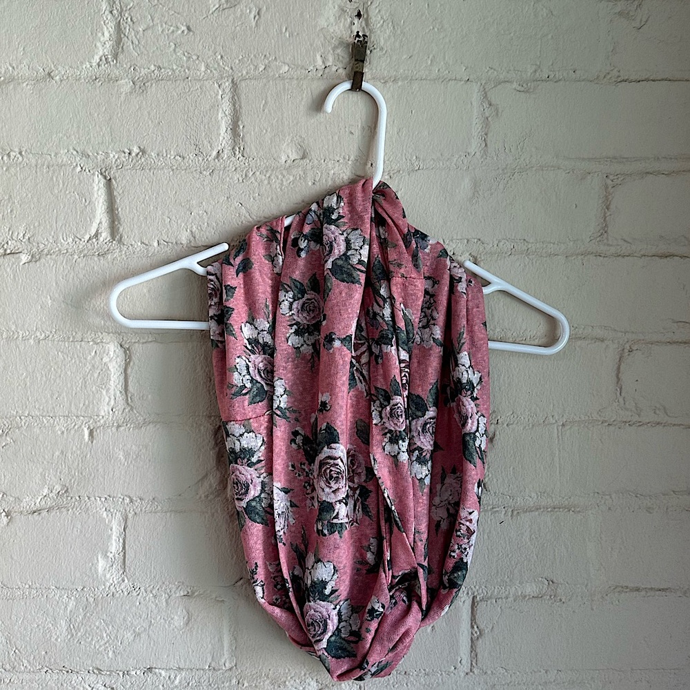 Charlotte Russe pink white and green floral print boho infinity scarf